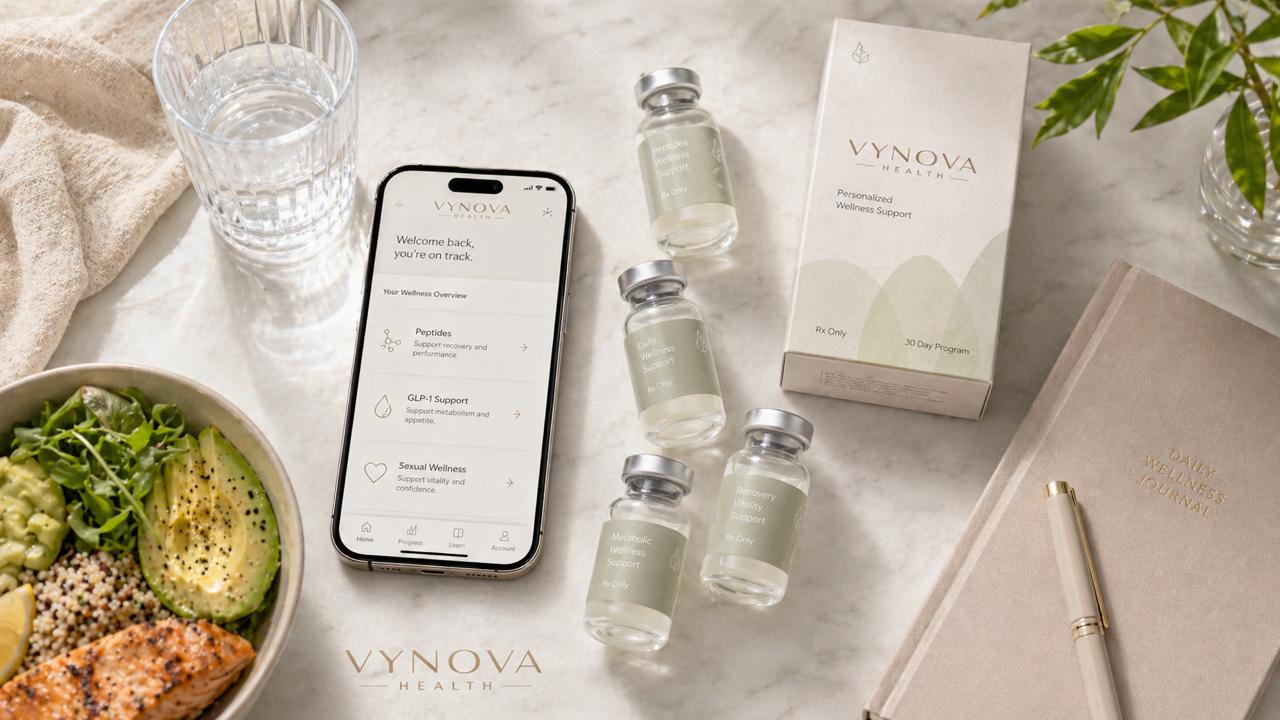 Vynova mobile and product flatlay